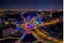 光谷印象-光谷广场夜景，光谷标志性建筑之一的光谷广场雕塑夜景彩灯炫彩，灯火辉煌。黄晓辉摄影